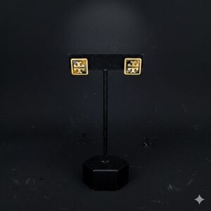 Tory Burch Square muted Gold Tortoise Icon Stud Earrings